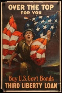 2g073 OVER THE TOP FOR YOU 20x30 WWI war poster '18 great patriotic art by Sidney H. Riesenberg!