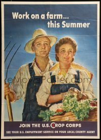 2g086 WORK ON A FARM THIS SUMMER 20x28 WWII war poster '43 Crockwell art of happy farm couple!