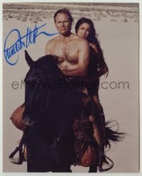 2j1072 CHARLTON HESTON signed color 8x10 REPRO still '80s on horse w/Harrison in Planet of the Apes!