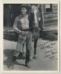 2j1104 DENNIS WEAVER signed 8x10 REPRO still '80s close up standing by his horse from Gunsmoke!