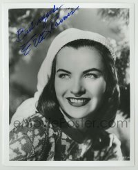 2j1125 ELLA RAINES signed 8.25x10 REPRO still '80s head & shoulders c/u smiling in winter outfit!