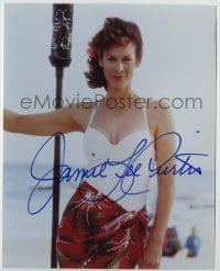 2j1175 JAMIE LEE CURTIS signed color 8x10 REPRO still '90s sexy smiling close up in tropical outfit!