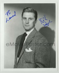 2j1226 KIRK DOUGLAS signed 8x10.25 REPRO still '90s cool serious standing portrait in suit and tie!
