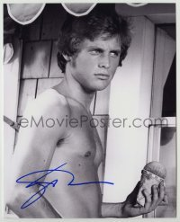 2j1236 LEIGH MCCLOSKEY signed 8x10 REPRO still '80s barechested close up holding snow cone!