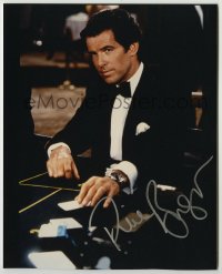 2j1280 PIERCE BROSNAN signed color 8x10 REPRO still '97 c/u gambling at baccarat as James Bond!
