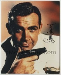 2j1327 SEAN CONNERY signed color 8x10 REPRO still '80s great portrait as James Bond w/ gun & drink!
