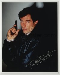 2j1348 TIMOTHY DALTON signed color 8x10 REPRO still '00s great image as James Bond 007 with gun!