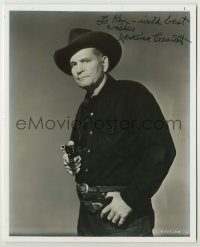 2j1364 YAKIMA CANUTT signed 8x10 REPRO still '80s portrait of the great stuntman as cowboy with gun!