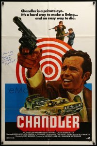 2j0151 CHANDLER signed 1sh '71 by director Paul Magwood, cool art of Warren Oates & car chase!