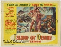 2j0228 ISLAND OF DESIRE signed TC '52 by Tab Hunter, art of him with sexy Linda Darnell in sarong!