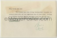 2j0021 BING CROSBY signed 6x9 paper '40s a quote from Bing about Schwinn bicycles!