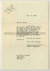 2j0025 EDWARD G. ROBINSON signed letter '41 he can't buy art because of matters of national defense