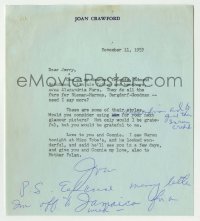2j0041 JOAN CRAWFORD signed letter '59 asking Jerry Wald to use her friend's fur company on screen!
