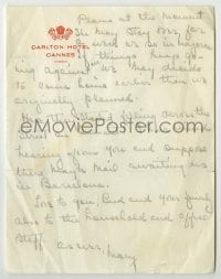 2j0020 MARY PICKFORD signed letter '30s writing to her cousin Isabel from Cannes, France!