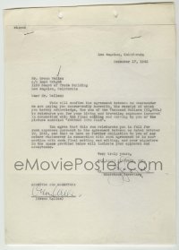2j0016 ORSON WELLES signed letter '42 RKO paid him $1,000 for editing & cutting Journey Into Fear!