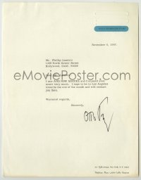 2j0040 OTTO PREMINGER signed letter '67 letter of thanks to composer on his stationery!