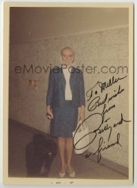 2j0165 BETTY GRABLE signed 5x7 photo '67 backstage in Hello Dolly on Broadway with her cool dog!