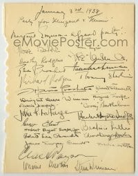 2j0084 CLIFTON WEBB GUESTBOOK PAGE signed 7x9 page '38 by Beatrice Lillie + TWENTY-FIVE more!