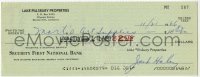 2j0064 JACK HALEY signed 3x8 canceled check '66 the Tin Man paid $14.82 to Mort's Art Supplies!