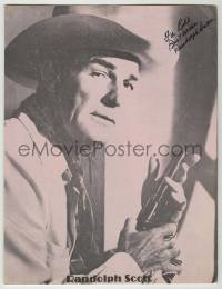 2j0088 RANDOLPH SCOTT signed 9x11 book page '70s great cowboy portrait with gun in hand!