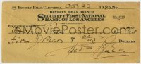 2j0067 THEDA BARA signed 3x6 canceled check '42 she paid $5 to author Dorothy Cave!