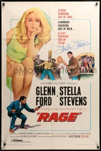 2j0157 RAGE signed 1sh '66 by Stella Stevens, great sexy close up image with Glenn Ford!