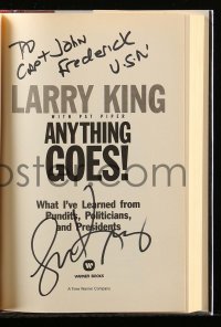 2j0144 LARRY KING signed hardcover book '00s his political book, Anything Goes!