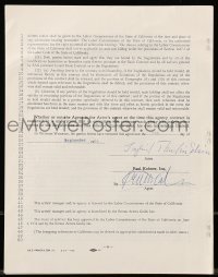 2j0049 INGRID THULIN signed 9x11 contract '61 signing Paul Kohner as her agent for 3 years!