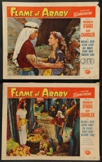 2k815 FLAME OF ARABY 2 LCs '51 sexiest Maureen O'Hara, Jeff Chandler, out of the vast Sahara!