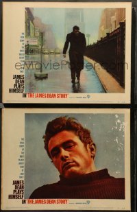 2k856 JAMES DEAN STORY 2 LCs '57 great image of him smoking & standing in cow feeding trough!