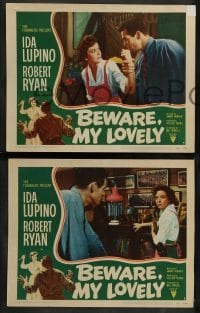 2k402 BEWARE MY LOVELY 6 LCs '52 film noir, Ida Lupino is trapped by Robert Ryan!
