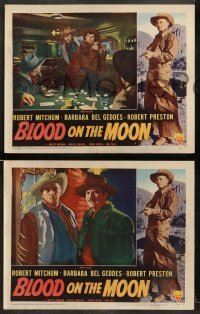 2k634 BLOOD ON THE MOON 3 LCs '49 Mitchum, Preston, Barbara Bel Geddes, Robert Wise, poker!