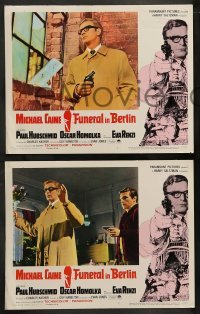 2k151 FUNERAL IN BERLIN 8 LCs '67 cool border art of Michael Caine w/gun, directed by Guy Hamilton!