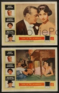 2k436 LOVE IN THE AFTERNOON 6 LCs '57 Audrey Hepburn with her dad Maurice Chevalier!