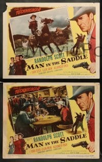 2k484 MAN IN THE SADDLE 5 LCs '51 cowboy Randolph Scott in western action, Joan Leslie!