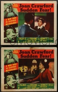 2k289 SUDDEN FEAR 8 LCs '52 images of terrified Joan Crawford, Jack Palance!