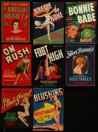 2m041 LOT OF 8 VEGETABLE CRATE LABELS '40s all with great artwork of sexy women!