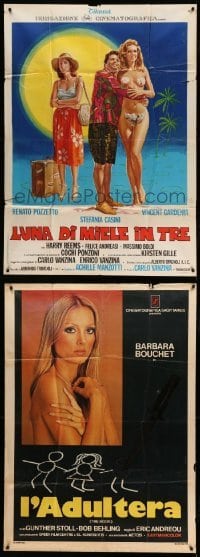 2m075 LOT OF 4 FOLDED ITALIAN ONE-PANELS '60s-70s crime, sexploitation, comedy & more!