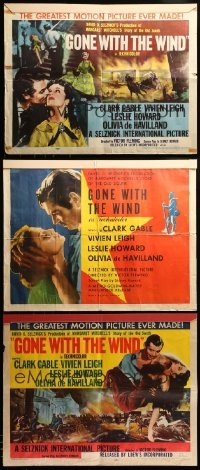 2m048 LOT OF 3 FOLDED GONE WITH THE WIND REISSUE HALF-SHEETS R47/R54 Clark Gable & Vivien Leigh!