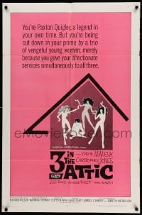 2p010 3 IN THE ATTIC 1sh '68 Yvette Mimieux, great sexy artwork of naked girls dancing!