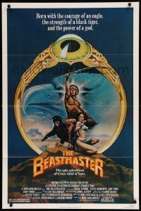 2p076 BEASTMASTER 1sh '82 Taylor art of bare-chested Marc Singer & sexy Tanya Roberts!