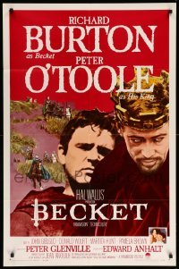 2p078 BECKET style A 1sh '64 great image of Richard Burton in the title role, Peter O'Toole!
