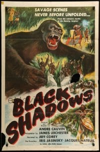 2p104 BLACK SHADOWS 1sh '49 African jungle, cool artwork of giant ape & tribal dancing!