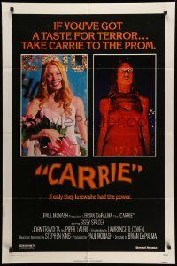 2p149 CARRIE 1sh '76 Stephen King, Sissy Spacek before and after her bloodbath at the prom!