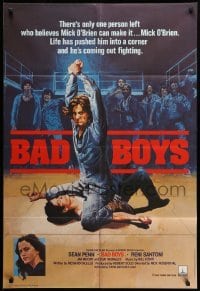 2p063 BAD BOYS English 1sh '83 life has pushed Sean Penn into a corner, wild prison fight art!