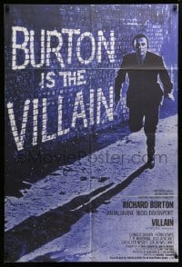 2p944 VILLAIN English 1sh '71 Richard Burton has the face of a Villain, cool art!
