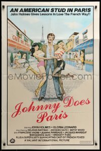 2p255 EXTREME CLOSE-UP 25x38 1sh R1981 John Holmes holding two girls in Johnny Does Paris!