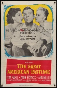 2p318 GREAT AMERICAN PASTIME 1sh '56 baseball, Tom Ewell between Anne Francis & sexy Ann Miller!