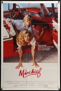 2p570 MISCHIEF style B int'l 1sh '85 Doug McKeon & pretty Kelly Preston falling out of car!