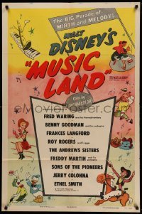 2p588 MUSIC LAND style A 1sh '55 Disney, cartoon art of Donald Duck, Rogers, Joe Carioca & more!